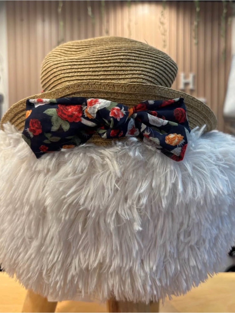 STRAW CLOCHE HAT WITH TIE-BACK FLOWER PRINT SASH - Picture 4 of 4